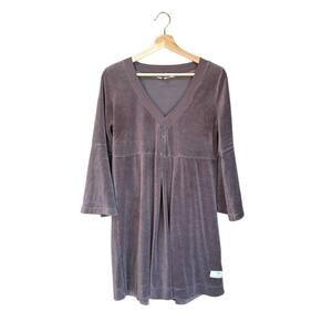 Odd Molly Hooray Blouse Tunic Mini Dress Taupe Velvet Bell Sleeve Sz M